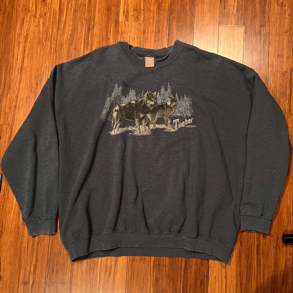 Vintage Wolf Graphic Crewneck Sweatshirt 2XL Timber Wilderness Nature
